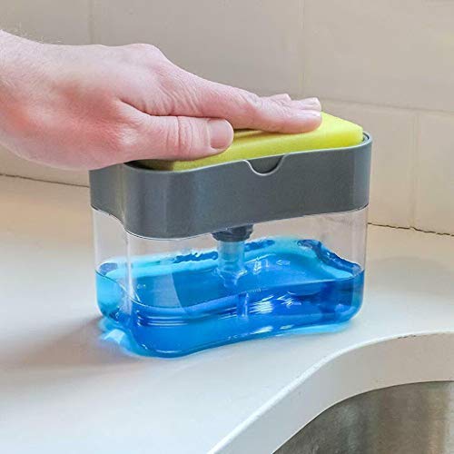 2-in-1 Soap Pump Dispenser with Sponge Holder – One-Touch Dishwashing Soap Dispenser (13oz)