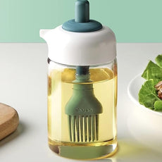 2 In 1 Glass Oil Dispenser Jar Bottle With Brush (1 Set)