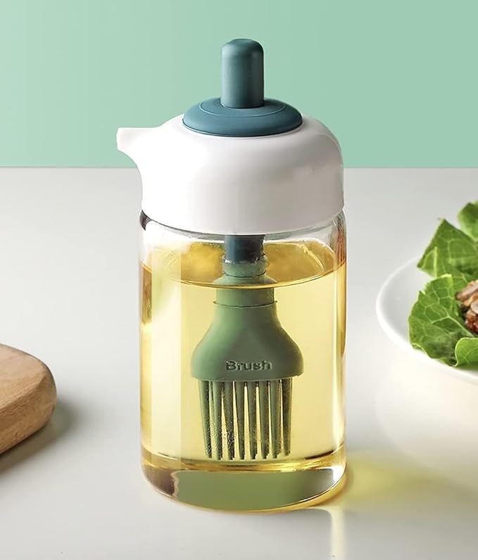 2 In 1 Glass Oil Dispenser Jar Bottle With Brush (1 Set)