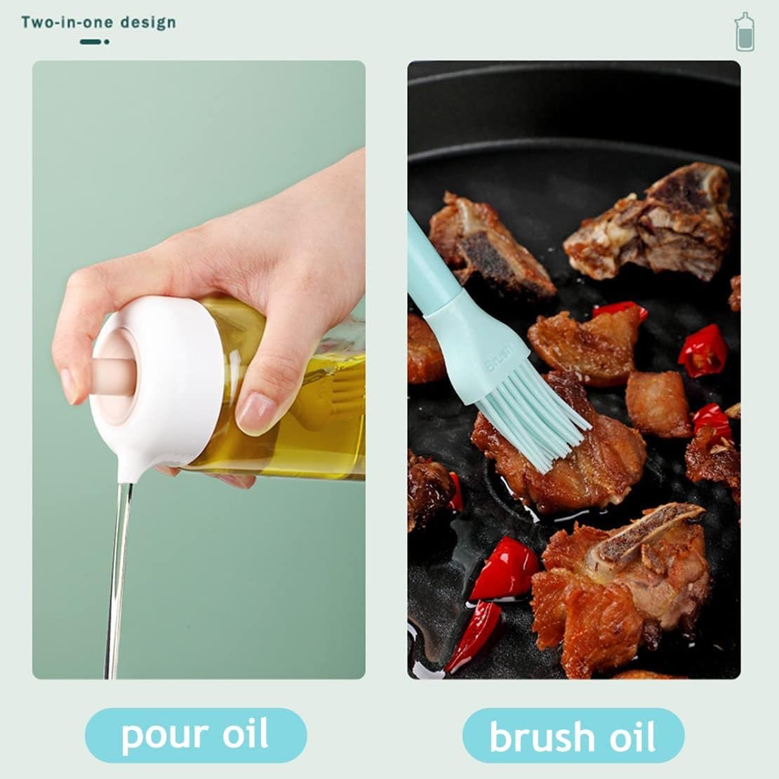 2 In 1 Glass Oil Dispenser Jar Bottle With Brush (1 Set)