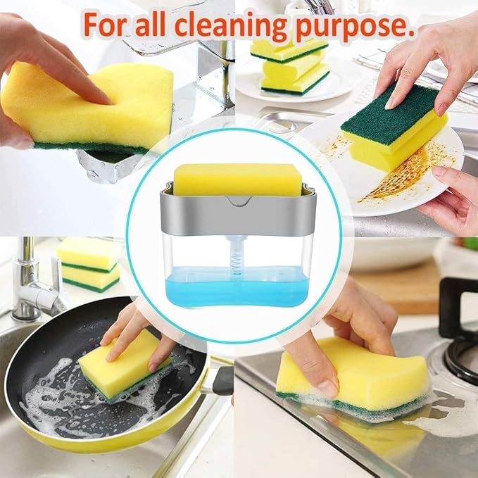 2-in-1 Soap Pump Dispenser with Sponge Holder – One-Touch Dishwashing Soap Dispenser (13oz)