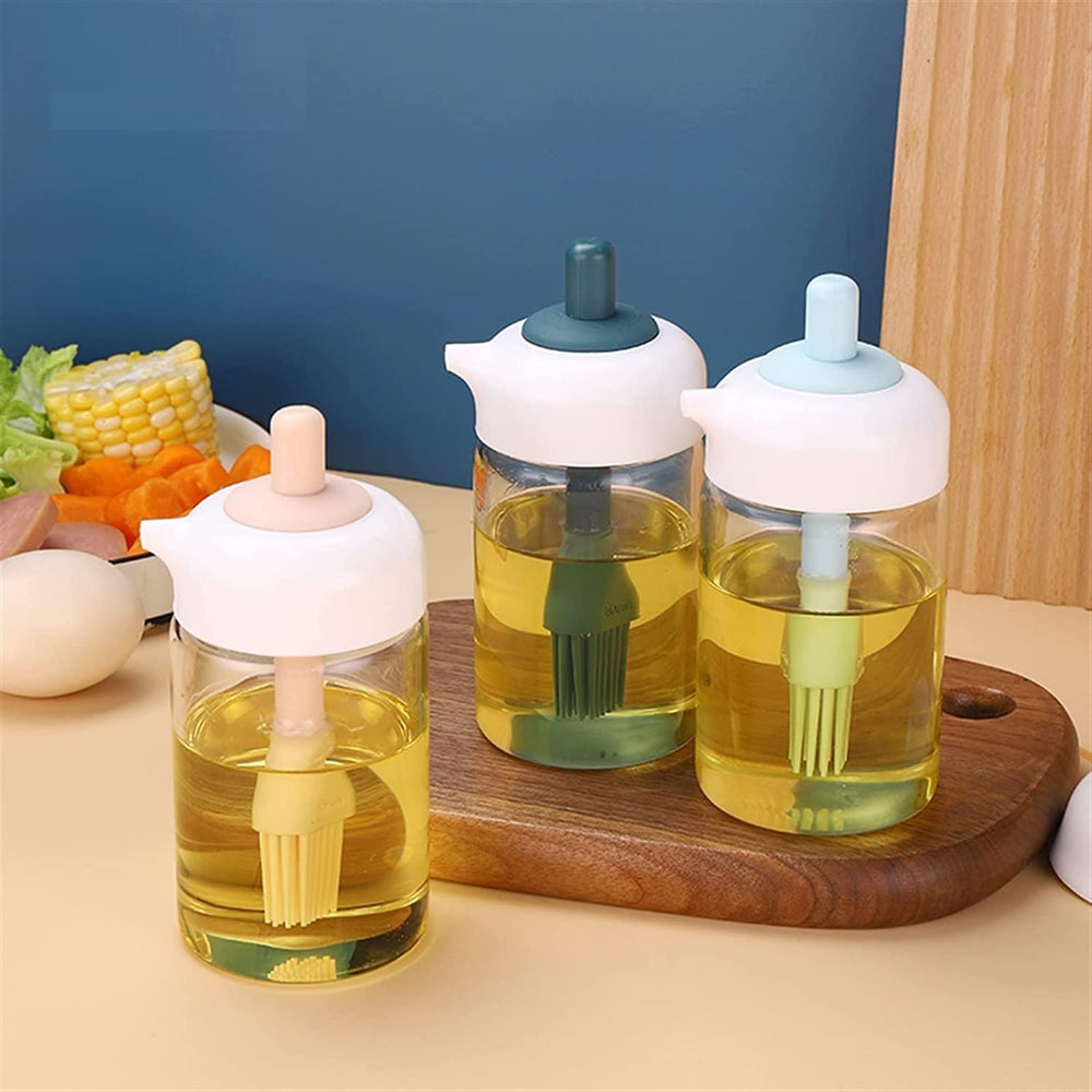 2 In 1 Glass Oil Dispenser Jar Bottle With Brush (1 Set)