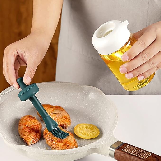 2 In 1 Glass Oil Dispenser Jar Bottle With Brush (1 Set)